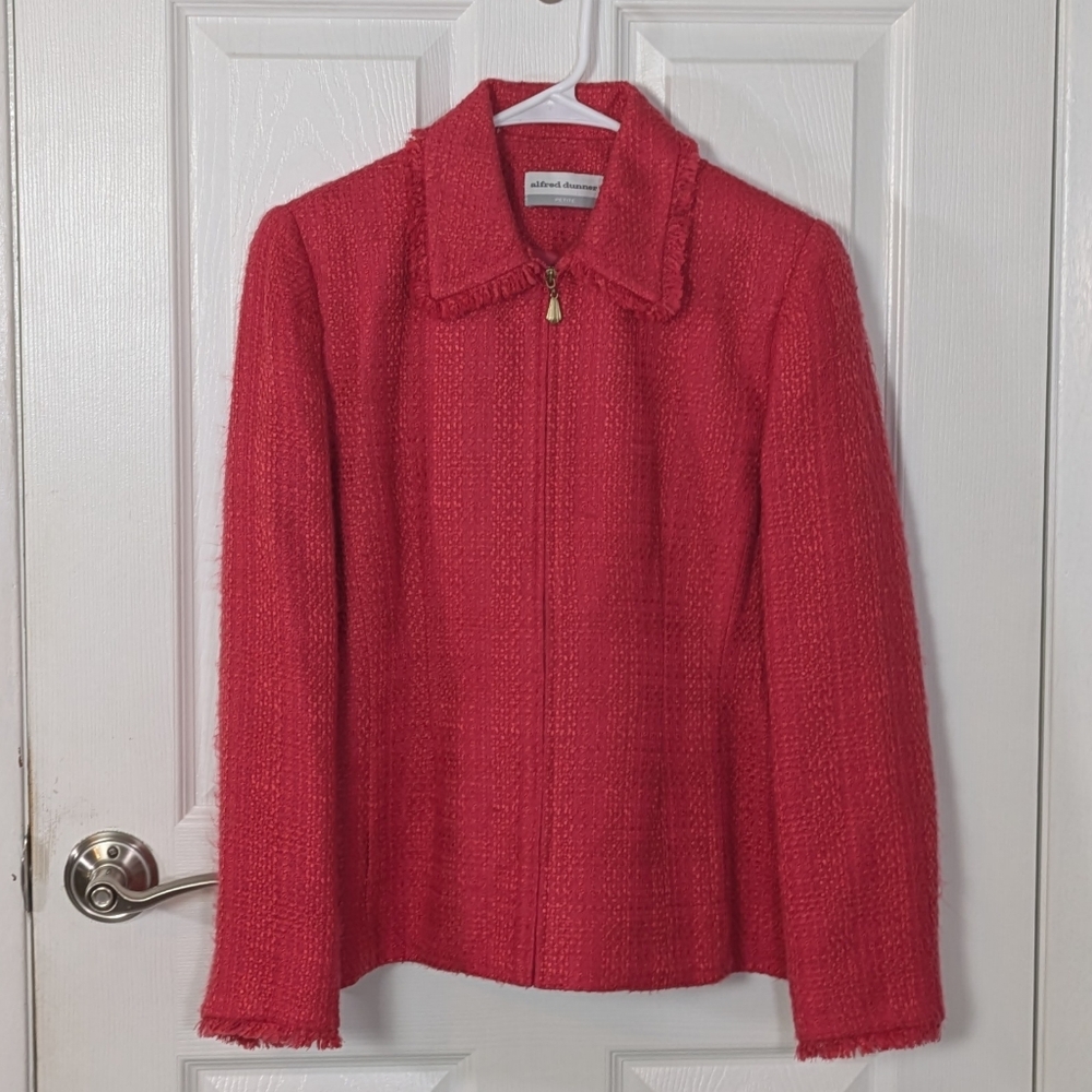 New Pink Tweed Alfred‎ Dunner Fringe Trim Blazer Jacket Women's Petite Size 6P